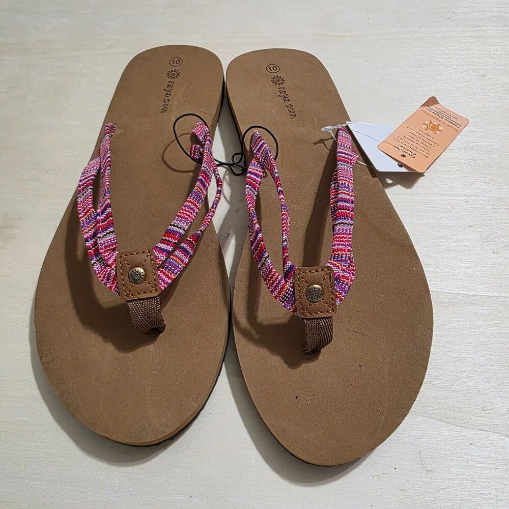 Raya Sun Sandals Womens Size 10 Pink Multicolor Woven Flip Flops NWT